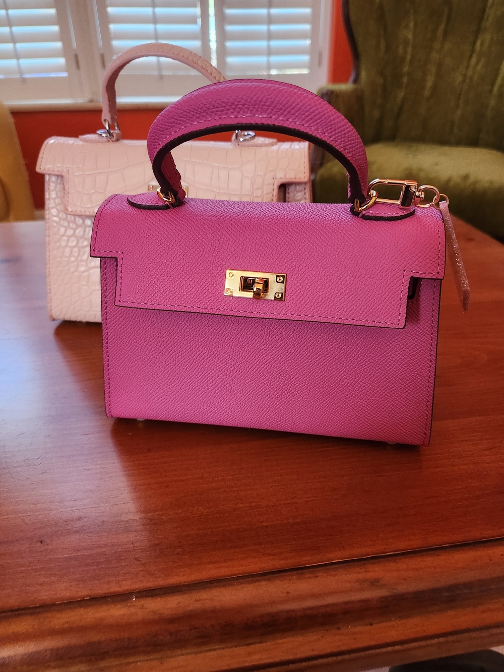 Structured Pink Top-Handle Mini Bag with Gold Hardware